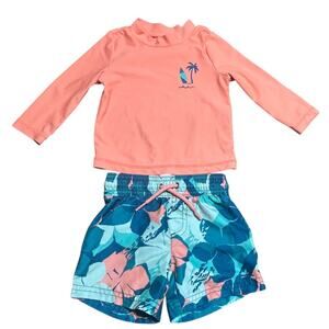 Carters 2-piece long sleeve rash guard & tropical swim trunks size 9 mth